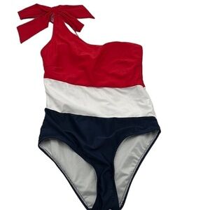 Red, White, and Blue One-Shoulder Women Swim One Piece